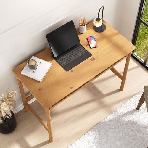 Bureau Rodrigo Avec 2 Tiroirs En Bois Massif - Coloris Chêne