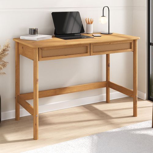 Bureau Rodrigo Avec 2 Tiroirs En Bois Massif - Coloris Chêne