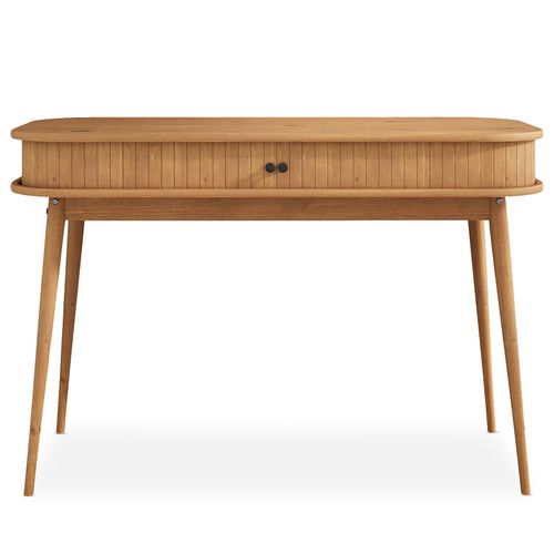 Bureau Jari Avec Porte Coulissante, En Bois Massif - Coloris Chêne