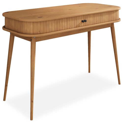 Bureau Jari Avec Porte Coulissante, En Bois Massif - Coloris Chêne