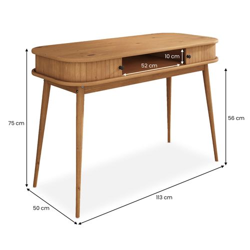 Bureau Jari Avec Porte Coulissante, En Bois Massif - Coloris Chêne