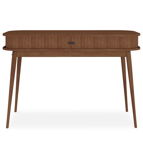 Bureau Jari Avec Porte Coulissante, En Bois Massif - Coloris Châtaignier