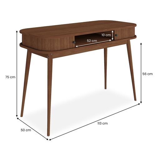 Bureau Jari Avec Porte Coulissante, En Bois Massif - Coloris Châtaignier