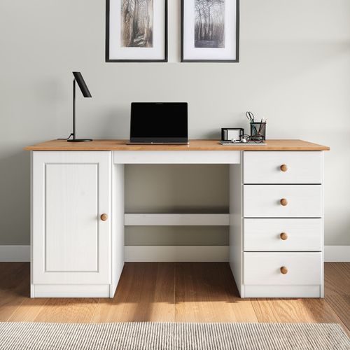 Bureau Manager L 145 Cm, En Bois Massif - Coloris Blanc Et Chêne