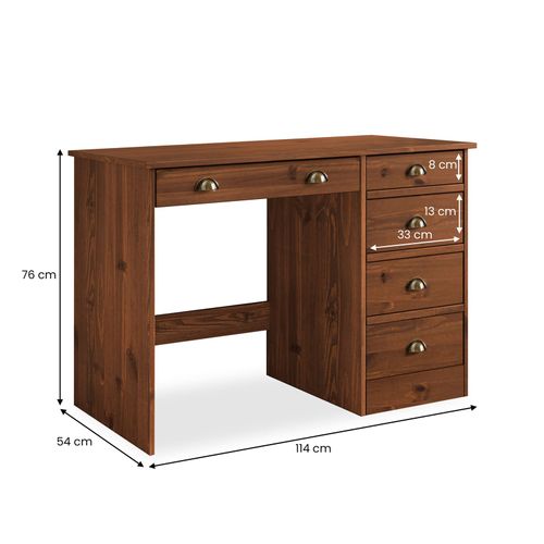 Bureau Lana Avec 5 Tiroirs En Pin Massif - Brun Foncé