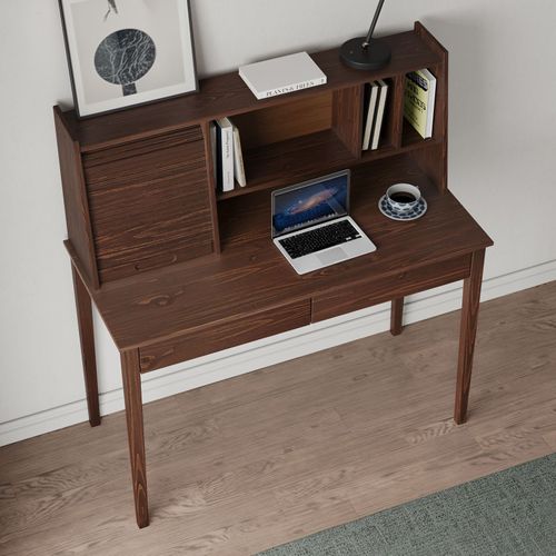 Bureau Secrétaire Alisa Avec 2 Tiroirs, En Bois Massif - Coloris Noyer