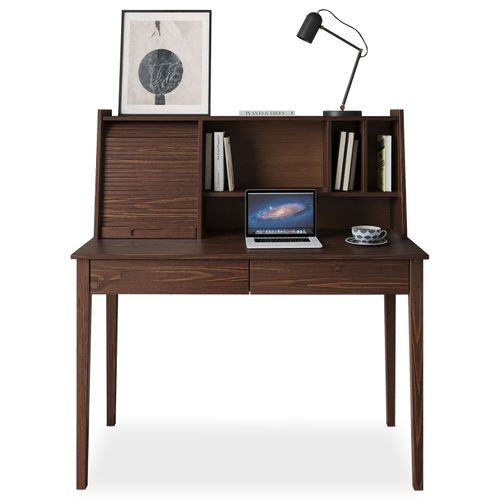 Bureau Secrétaire Alisa Avec 2 Tiroirs, En Bois Massif - Coloris Noyer