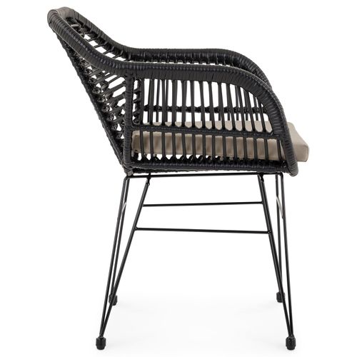 Lot De 2 Chaises De Jardin Paramo, Imitation Rotin - Noir Et Beige