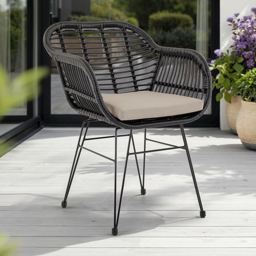 Lot De 2 Chaises De Jardin Paramo, Imitation Rotin - Noir Et Beige