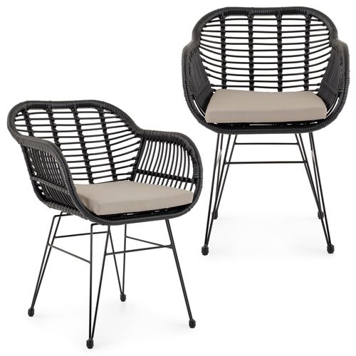Lot De 2 Chaises De Jardin Paramo, Imitation Rotin - Noir Et Beige