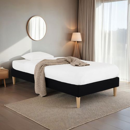 Sommier Tapissier Paimpol 90 X 190 Cm Revêtement Tissu - Noir