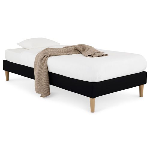 Sommier Tapissier Paimpol 90 X 190 Cm Revêtement Tissu - Noir