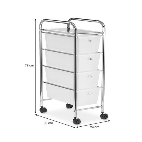 Caisson De Rangement Sur Roulettes Gina 4 Tiroirs, En Plastique Blanc Et Métal