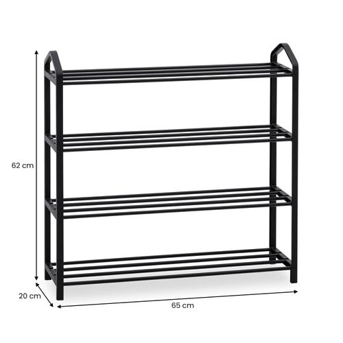 Étagère à Chaussures Tralee à Quatre Niveaux, En Métal Et Plastique Noir