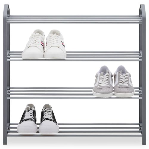 Étagère à Chaussures Tralee à Quatre Niveaux, En Métal Et Plastique Gris