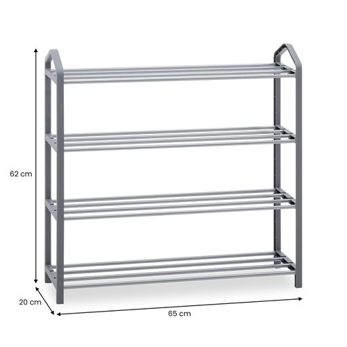 Étagère à Chaussures Tralee à Quatre Niveaux, En Métal Et Plastique Gris