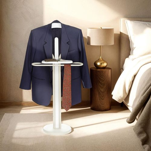 Valet Fabio En Métal Laqué Et Mdf - Beige Et Blanc