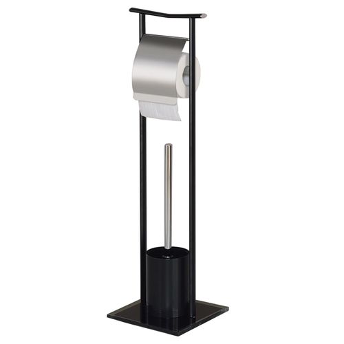 Porte-papier Toilette Dérouleur Ona Avec Brosse, Métal Et Verre Trempé Noirs