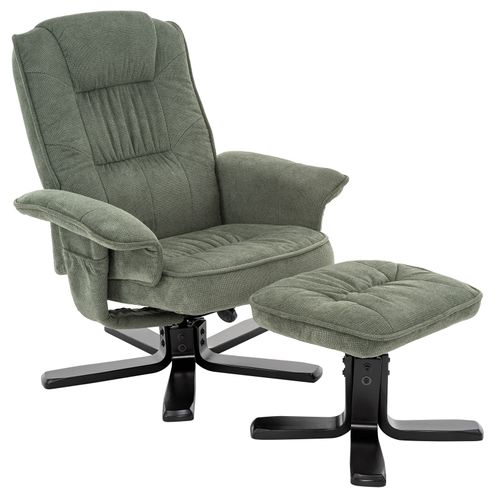 Fauteuil De Relaxation Avec Repose-pieds Charly, En Tissu Vert/noir