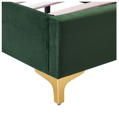 Lit Simple Glamour, 90x190 Cm, Capitonné Avec Sommier, Revêtement En Velours Vert