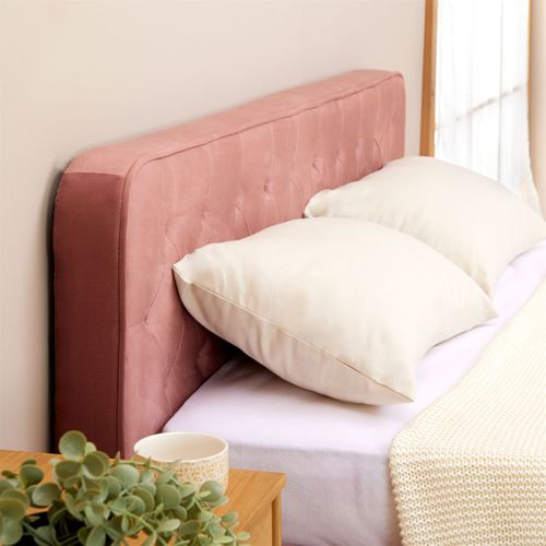 Lit Double Glamour, 140x190 Cm, Capitonné Avec Sommier, Revêtement En Velours Rose