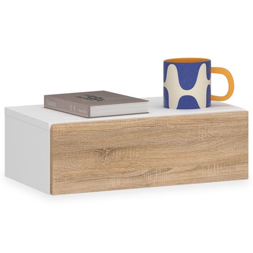 Chevet Suspendu Oceane, En Bois - Blanc Et Sonoma