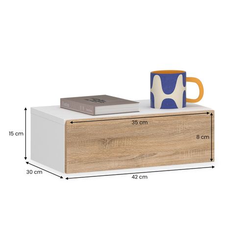 Chevet Suspendu Oceane, En Bois - Blanc Et Sonoma