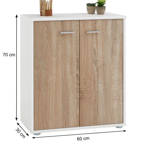 Buffet Firmin, En Mélaminé Blanc Mat Et Décor Chêne Sonoma