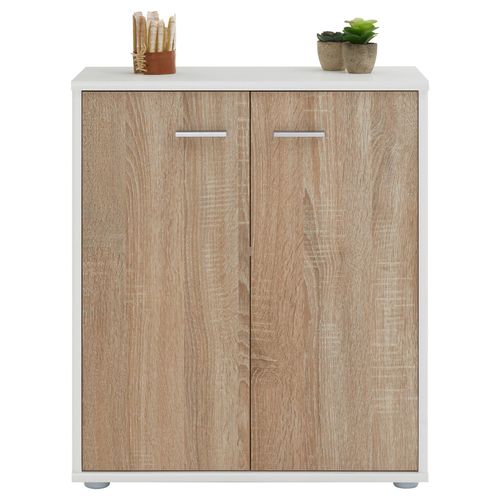 Buffet Firmin, En Mélaminé Blanc Mat Et Décor Chêne Sonoma