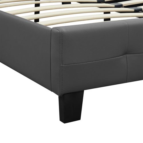 Lit Double Mathieu, 140 X 190 Cm, Capitonné Avec Sommier, Revêtement Synthétique Gris