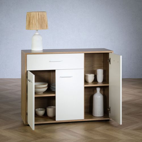 Buffet Salle à Manger Coraline L 88 Cm En Bois - Blanc Et Sonoma