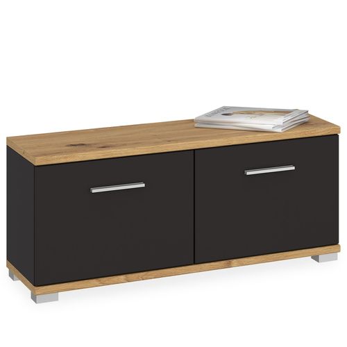 Banc De Rangement à Chaussures Viella L 90 Cm - Gris Cosmos Et Chêne Artisan