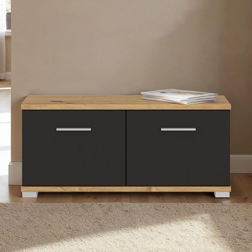 Banc De Rangement à Chaussures Viella L 90 Cm - Gris Cosmos Et Chêne Artisan