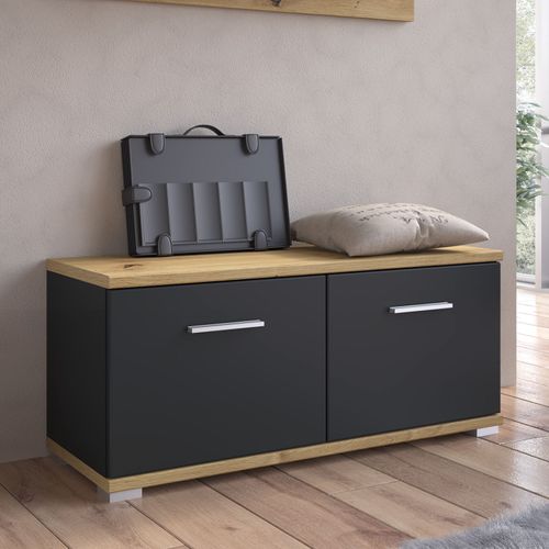 Banc De Rangement à Chaussures Viella L 90 Cm - Gris Cosmos Et Chêne Artisan