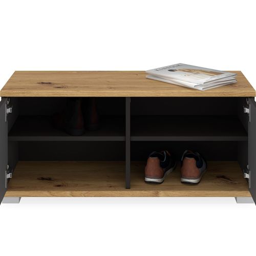Banc De Rangement à Chaussures Viella L 90 Cm - Gris Cosmos Et Chêne Artisan