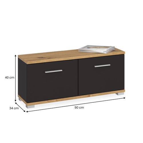 Banc De Rangement à Chaussures Viella L 90 Cm - Gris Cosmos Et Chêne Artisan