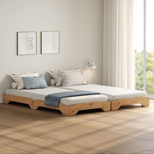 Lot De 2 Lits Superposables Ronny En Bois Massif 90 X 200 Cm - Coloris Chêne