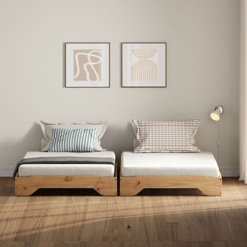 Lot De 2 Lits Superposables Ronny En Bois Massif 90 X 200 Cm - Coloris Chêne