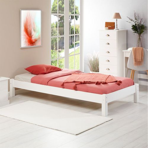 Lit Futon Taifun, 90 X 190 Cm, En Pin Massif Lasuré Blanc