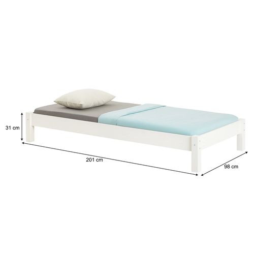 Lit Futon Taifun, 90 X 190 Cm, En Pin Massif Lasuré Blanc