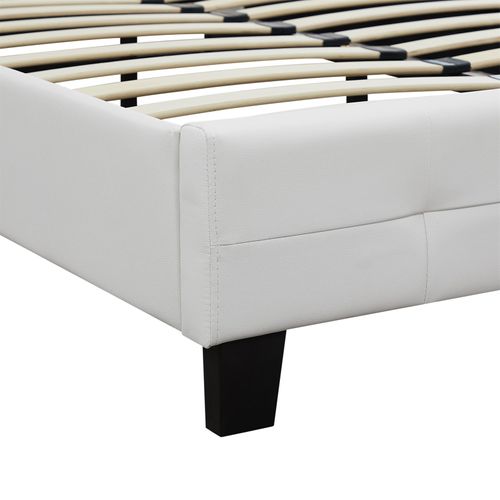 Lit Double Mathieu, 140 X 190 Cm, Capitonné Avec Sommier, Revêtement Synthétique Blanc