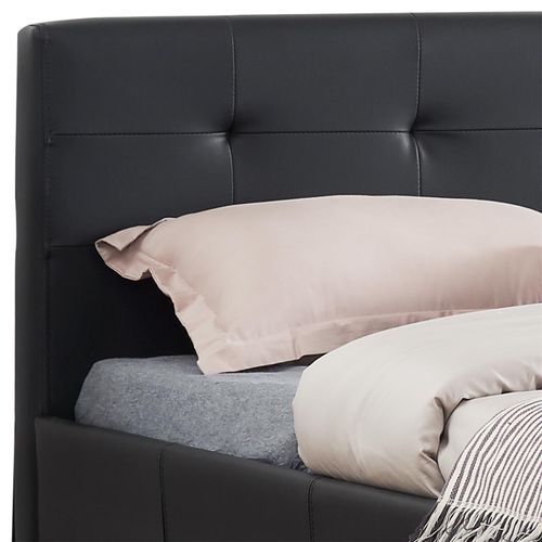 Lit Double Mathieu, 140 X 190 Cm, Capitonné Avec Sommier, Revêtement Synthétique Noir