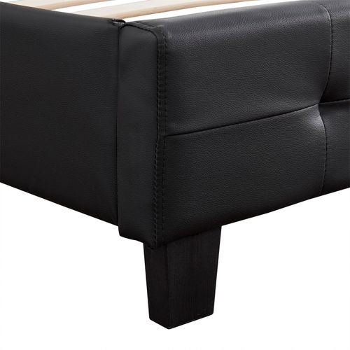 Lit Double Mathieu, 140 X 190 Cm, Capitonné Avec Sommier, Revêtement Synthétique Noir