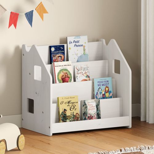 Bibliothèque Enfants En Bois 3 Compartiments Et 2 Cubes Ouverts Rangement Jouets 70 X 30 X 80 Cm Blanc Helloshop26 20 0001908
