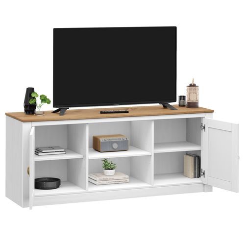 Meuble TV Bolton L 138 Cm En Bois Massif - Blanc Et Brun
