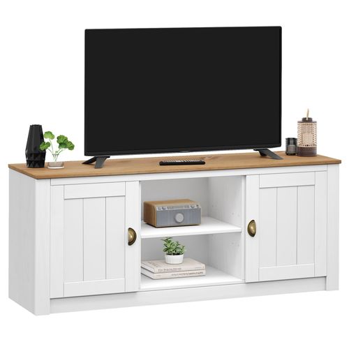 Meuble TV Bolton L 138 Cm En Bois Massif - Blanc Et Brun