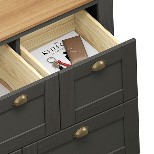 Commode Bolton Avec 7 Tiroirs, En Pin Massif Lasuré Gris Anthracite Et Brun