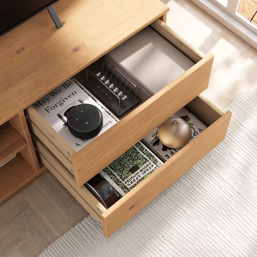 Meuble TV Maite L 110 Cm 2 Tiroirs En Bois Massif - Coloris Chêne