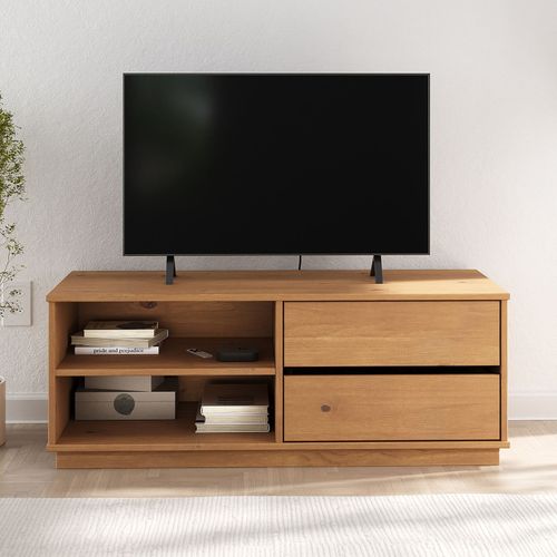 Meuble TV Maite L 110 Cm 2 Tiroirs En Bois Massif - Coloris Chêne