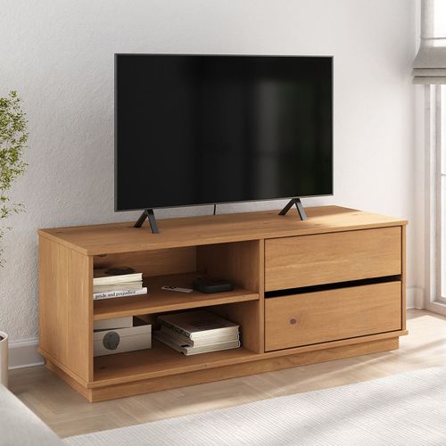 Meuble TV Maite L 110 Cm 2 Tiroirs En Bois Massif - Coloris Chêne